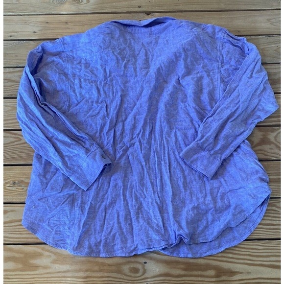 Susan Graver Pure Linen Shirt Petite Large LP Women’s Purple Button Front - Picture 2 of 7